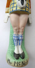 Load image into Gallery viewer, Very Rare Antique Bisque Porcelain SKINNY or Elongated Figurine by Schafer &amp; Vater: MR MCNAB (Scotsman In Mini Kilt) 
