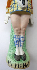 Very Rare Antique Bisque Porcelain SKINNY or Elongated Figurine by Schafer & Vater: MR MCNAB (Scotsman In Mini Kilt) 