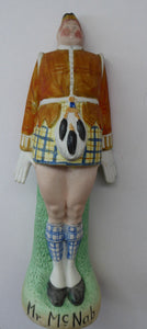 Very Rare Antique Bisque Porcelain SKINNY or Elongated Figurine by Schafer & Vater: MR MCNAB (Scotsman In Mini Kilt) 