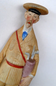 Very Rare Antique Bisque Porcelain SKINNY or Elongated Figurine by Schafer & Vater: THE GOLFER