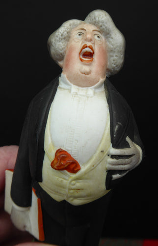 Antique Bisque Porcelain SKINNY or Elongated Figurine by Schafer & Vater: THE TENOR (Opera Singer) 