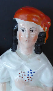 Antique STAFFORDSHIRE Flatback Figurine. Victorian Couple Standing Beside a Water Wall. Excellent Condition