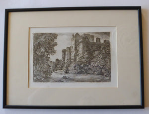 SCOTTISH ART. Sir John Clerk of Eldin (1728 - 1812). Antique Etching of CRAIGMILLAR Castle from the South East