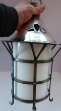 Load image into Gallery viewer, Vintage Arts and Crafts Metal and Glass Shade Pendant Hall Lantern. Early 20th Century Lamp
