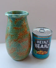 Load image into Gallery viewer, 1930s CROWN DUCAL Vase with Mottled Green and Mustard Speckled Pattern
