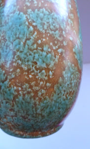1930s CROWN DUCAL Vase with Mottled Green and Mustard Speckled Pattern