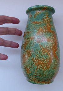 1930s CROWN DUCAL Vase with Mottled Green and Mustard Speckled Pattern
