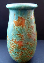 Load image into Gallery viewer, 1930s CROWN DUCAL Vase with Mottled Green and Mustard Speckled Pattern
