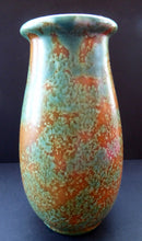 Load image into Gallery viewer, 1930s CROWN DUCAL Vase with Mottled Green and Mustard Speckled Pattern
