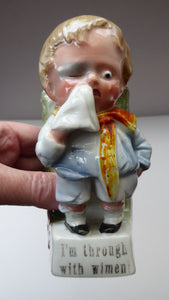 THROUGH WITH WOMEN: Rare & Quirky Late 19th Century German Porcelain Fairing / Figurine