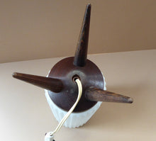 Load image into Gallery viewer, Vintage 1950s Scandinavian Style Table Lamp with Rosewood Tripod Feet and Tall Fluted White Glass Shade

