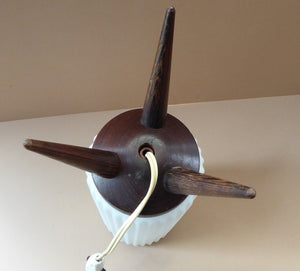 Vintage 1950s Scandinavian Style Table Lamp with Rosewood Tripod Feet and Tall Fluted White Glass Shade