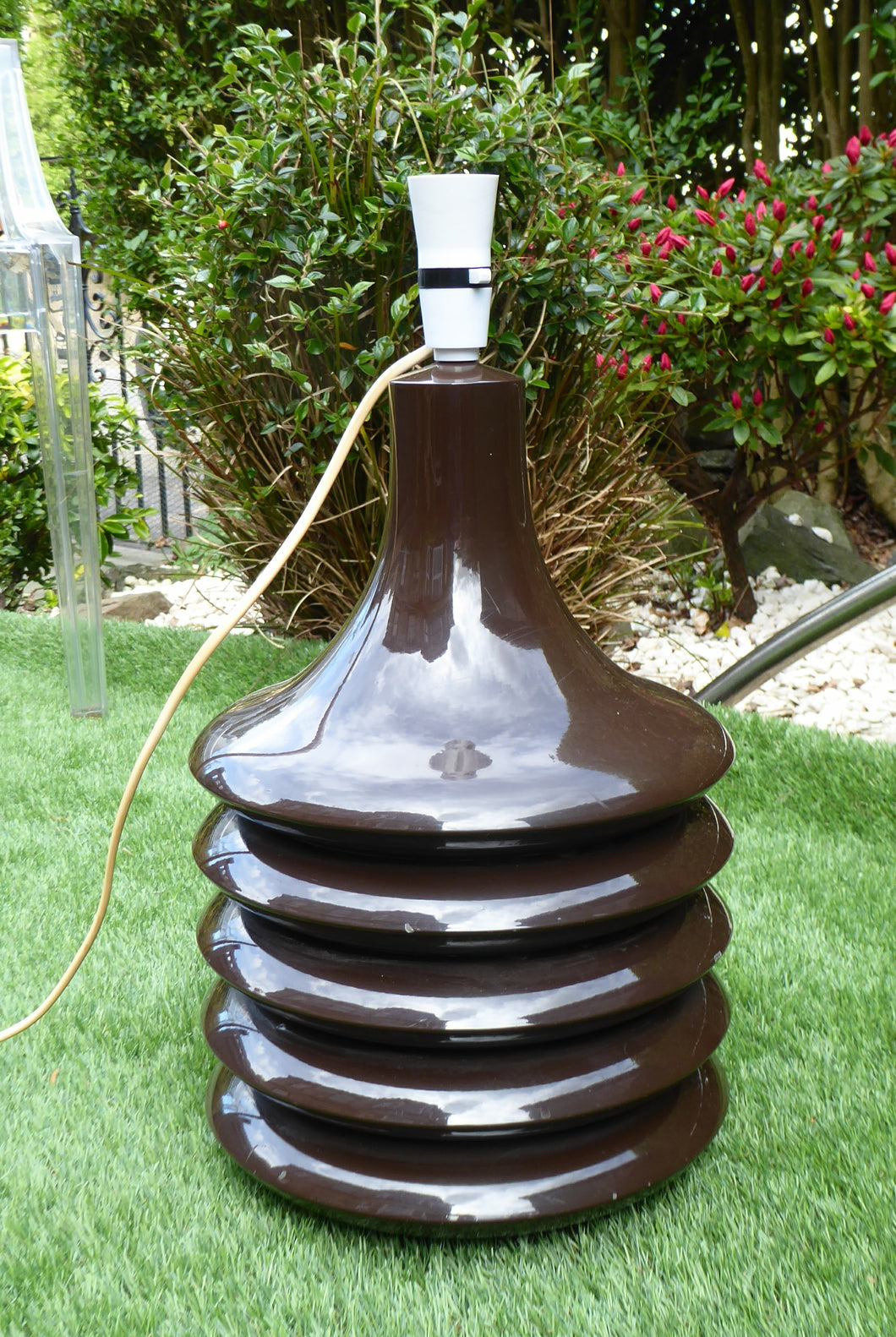 UNUSUAL MASSIVE Vintage Concrete 1960s or 1970s Table Lamp. Exterior with Shiny Chocolate Colour Glaze