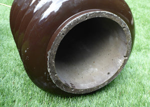 UNUSUAL MASSIVE Vintage Concrete 1960s or 1970s Table Lamp. Exterior with Shiny Chocolate Colour Glaze