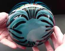 Load image into Gallery viewer, NEW ZEALAND Studio Glass by Katie Brown. Kingfisher Blue Bowl with Black Feathered Pattern
