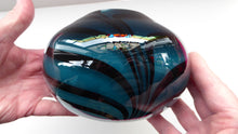 Load image into Gallery viewer, NEW ZEALAND Studio Glass by Katie Brown. Kingfisher Blue Bowl with Black Feathered Pattern

