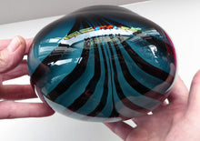 Load image into Gallery viewer, NEW ZEALAND Studio Glass by Katie Brown. Kingfisher Blue Bowl with Black Feathered Pattern
