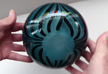 Load image into Gallery viewer, NEW ZEALAND Studio Glass by Katie Brown. Kingfisher Blue Bowl with Black Feathered Pattern

