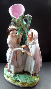 Rare Large ANTIQUE Staffordshire Spill Vase Figurine of the Gypsy Fortune Teller; 1880s. EXCELLENT CONDITION