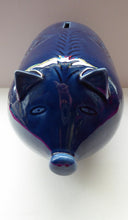 Load image into Gallery viewer, LARGE 1960s Vintage Ceramic Piggy Bank or Money Box. With Incised Floral Patterns, Shiny Blue Glaze and Original Stopper
