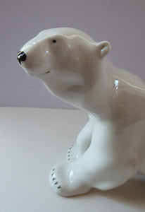 MASSIVE: Vintage Russian / LOMONOSOV Imperial Porcelain Factory White POLAR Bear. Height 10 1/2 inches