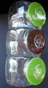 Three Large Clear Glass Storage or Sweetie Jars with Perspex Fitted Lids