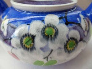 SCOTTISH POTTERY. Rare MakMerry Hand-Painted Teapot with White Prunus Blossoms and Blue Background. Excellent Condition