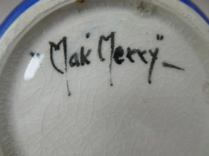 SCOTTISH POTTERY. Rare MakMerry Hand-Painted Teapot with White Prunus Blossoms and Blue Background. Excellent Condition