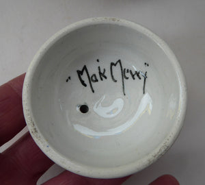 SCOTTISH POTTERY. Rare MakMerry Hand-Painted Teapot with White Prunus Blossoms and Blue Background. Excellent Condition