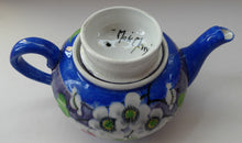 Load image into Gallery viewer, SCOTTISH POTTERY. Rare MakMerry Hand-Painted Teapot with White Prunus Blossoms and Blue Background. Excellent Condition
