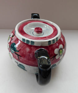 SCOTTISH POTTERY. Rare MakMerry Hand-Painted Teapot with White Prunus Blossoms and Pink Background. Excellent Condition