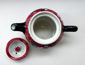 SCOTTISH POTTERY. Rare MakMerry Hand-Painted Teapot with White Prunus Blossoms and Pink Background. Excellent Condition
