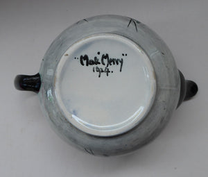 SCOTTISH POTTERY. Rare MakMerry Hand-Painted Teapot with White Prunus Blossoms and Pink Background. Excellent Condition