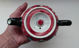 SCOTTISH POTTERY. Rare MakMerry Hand-Painted Teapot with White Prunus Blossoms and Pink Background. Excellent Condition