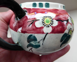 SCOTTISH POTTERY. Rare MakMerry Hand-Painted Teapot with White Prunus Blossoms and Pink Background. Excellent Condition