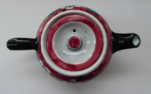 SCOTTISH POTTERY. Rare MakMerry Hand-Painted Teapot with White Prunus Blossoms and Pink Background. Excellent Condition