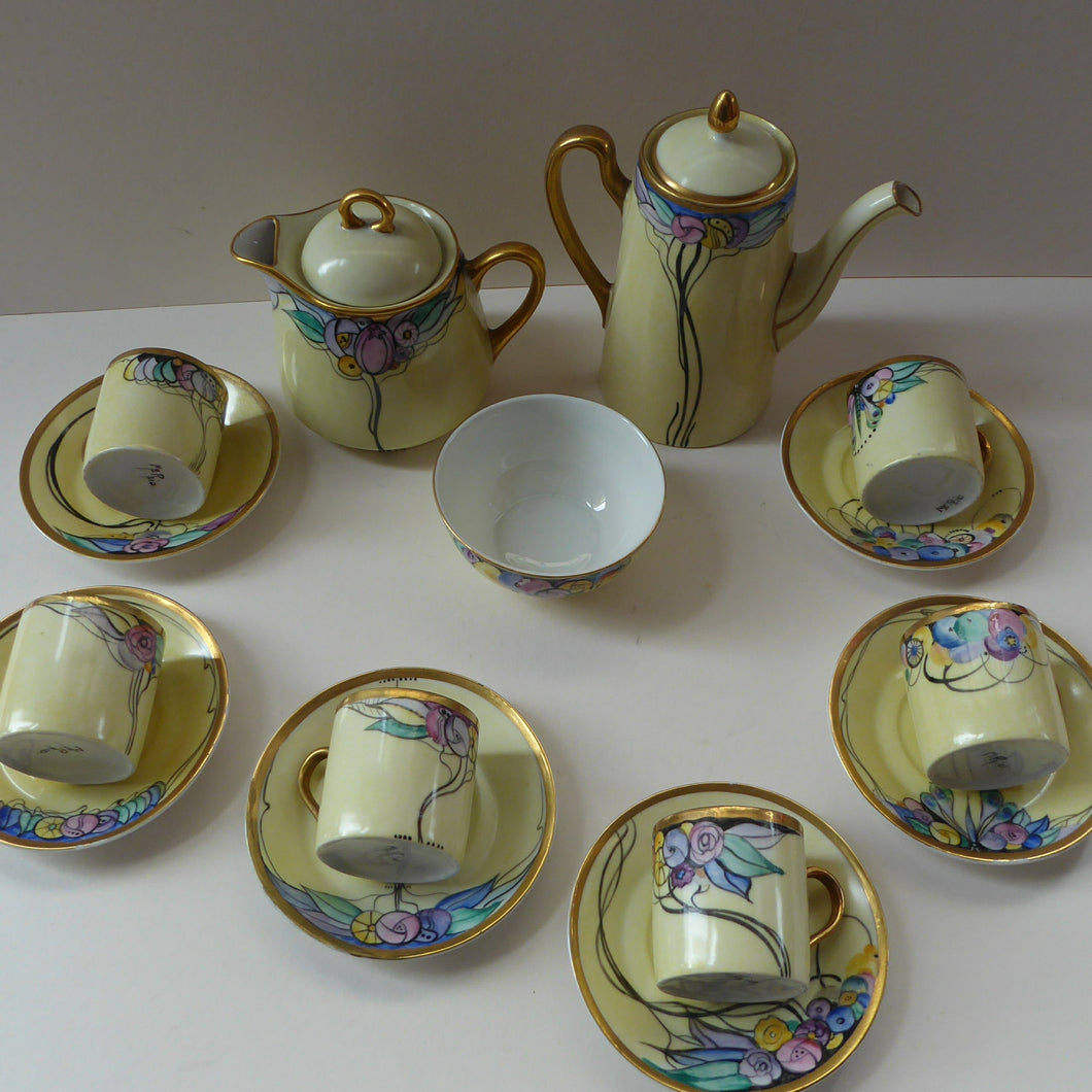 Scottish Lady Decorator / Painter. 1920s Art Nouveau Decorated Coffee or Teaset on P.A.L.T Czechoslovakian China Blanks