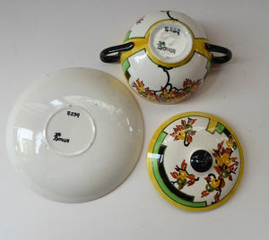 SCOTTISH POTTERY. 1930s BOUGH Pottery. Rare Twin Handled Dish & Cover - with Matching Stand. Richard Amour; Dated 1939