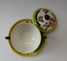 Load image into Gallery viewer, SCOTTISH POTTERY. 1930s BOUGH Pottery. Rare Twin Handled Dish &amp; Cover - with Matching Stand. Richard Amour; Dated 1939
