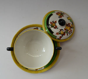 SCOTTISH POTTERY. 1930s BOUGH Pottery. Rare Twin Handled Dish & Cover - with Matching Stand. Richard Amour; Dated 1939