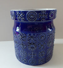 Load image into Gallery viewer, MASSIVE Blue Totem Pattern PORTMEIRION Storage Jar. Susan Williams-Ellis Design 1964: 7 3/4 inches
