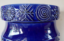 Load image into Gallery viewer, MASSIVE Blue Totem Pattern PORTMEIRION Storage Jar. Susan Williams-Ellis Design 1964: 7 3/4 inches
