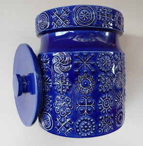 MASSIVE Blue Totem Pattern PORTMEIRION Storage Jar. Susan Williams-Ellis Design 1964: 7 3/4 inches