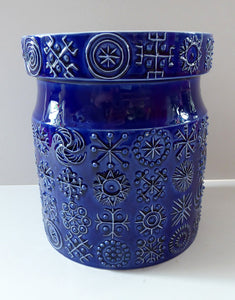 MASSIVE Blue Totem Pattern PORTMEIRION Storage Jar. Susan Williams-Ellis Design 1964: 7 3/4 inches
