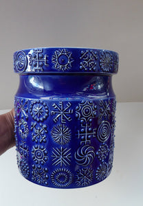 MASSIVE Blue Totem Pattern PORTMEIRION Storage Jar. Susan Williams-Ellis Design 1964: 7 3/4 inches