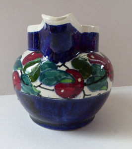 SCOTTISH POTTERY. Large Bough Pottery Jug. Hand Painted Rosy Red Apples by Richard Amour; 1920s
