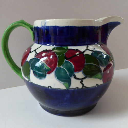 Large Bough Pottery Jug. Hand Painted Rosy Red Apples by Richard Amour; 1920s