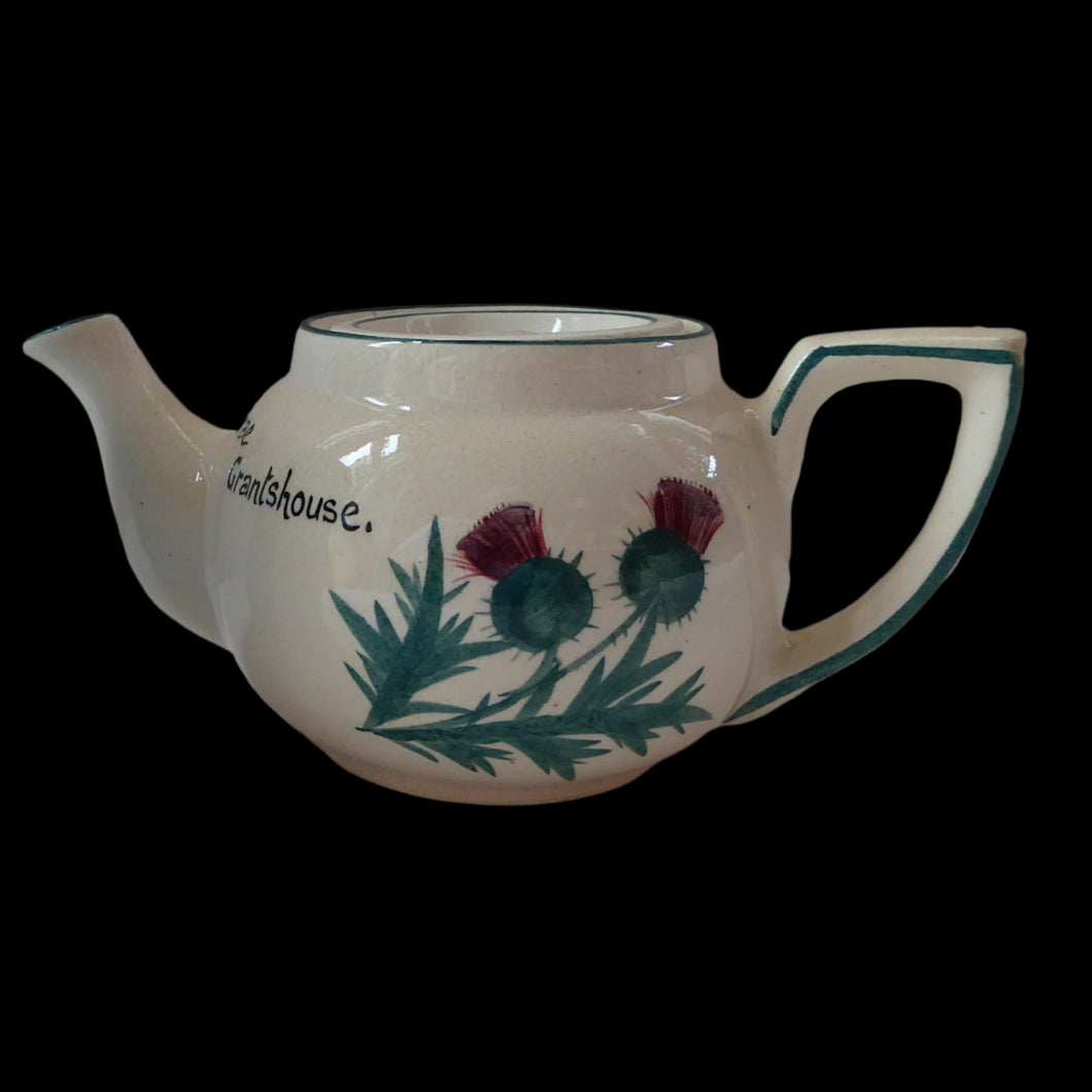 SCOTTISH POTTERY. Rare 1920s Morrison & Crawford ROSSLYN Ware Miniature Teapot from Grantshouse. Hand Painted Scotch Thistles