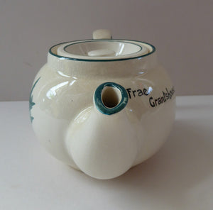 SCOTTISH POTTERY. Rare 1920s Morrison & Crawford ROSSLYN Ware Miniature Teapot from Grantshouse. Hand Painted Scotch Thistles