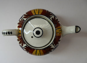 Scottish Pottery. RARE Robert Heron & Sons LANGTOUN WARE, Kirkcaldy. Small Size Teapot - with Dark Cherries and Floral Design